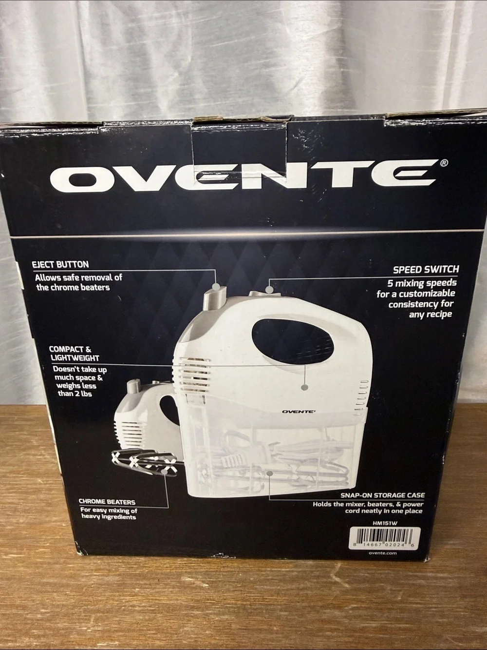 Ovente 5 Speed Hand Mixer Snap On Storage Case HM151 Series White New Open Box